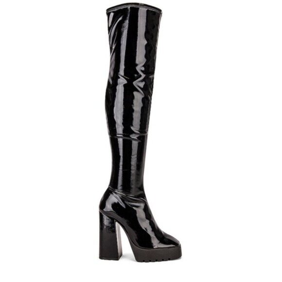 NEW Schutz Darlyn Patent Leather Over The Knee Boot 6 Black Platform Heel - Picture 1 of 11